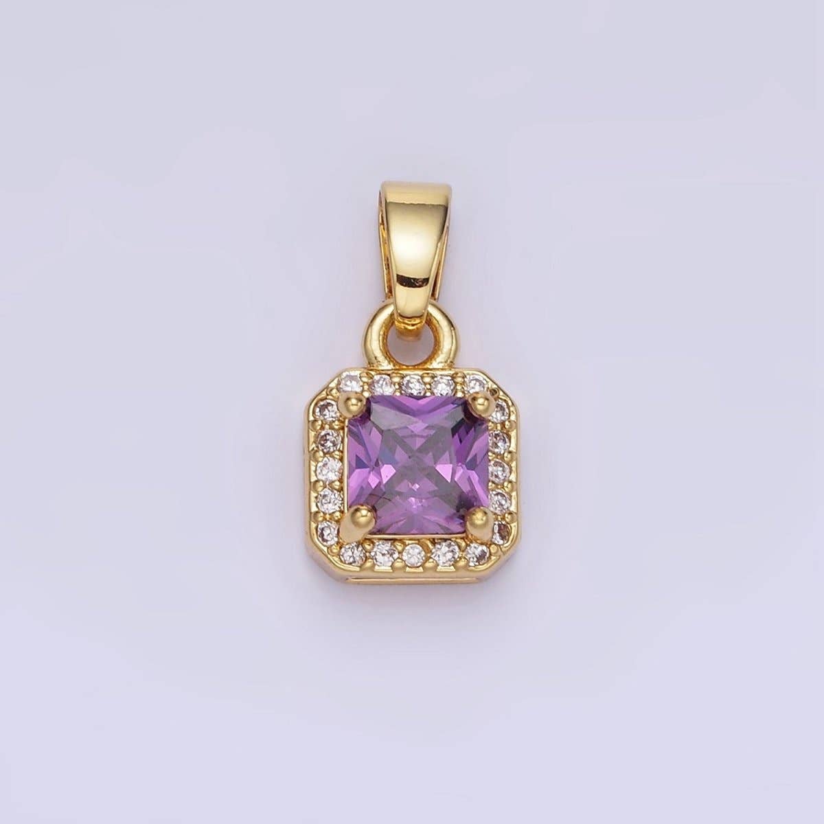 14K Gold Filled CZ Micro Paved Edged Square Pendant in Gold & Silver | AA1270 - AA1280