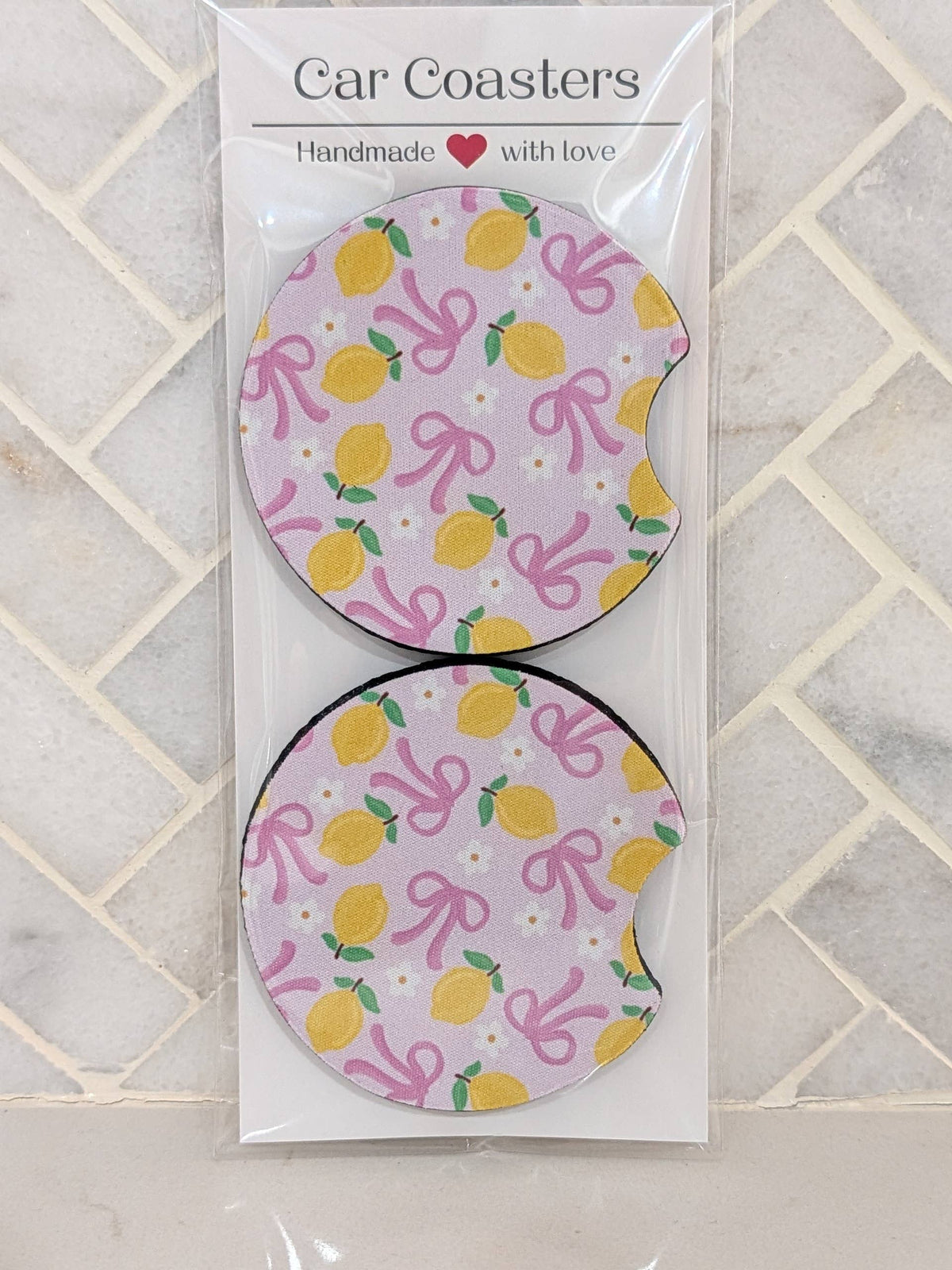 Lemon Coquette Bow Car Coasters