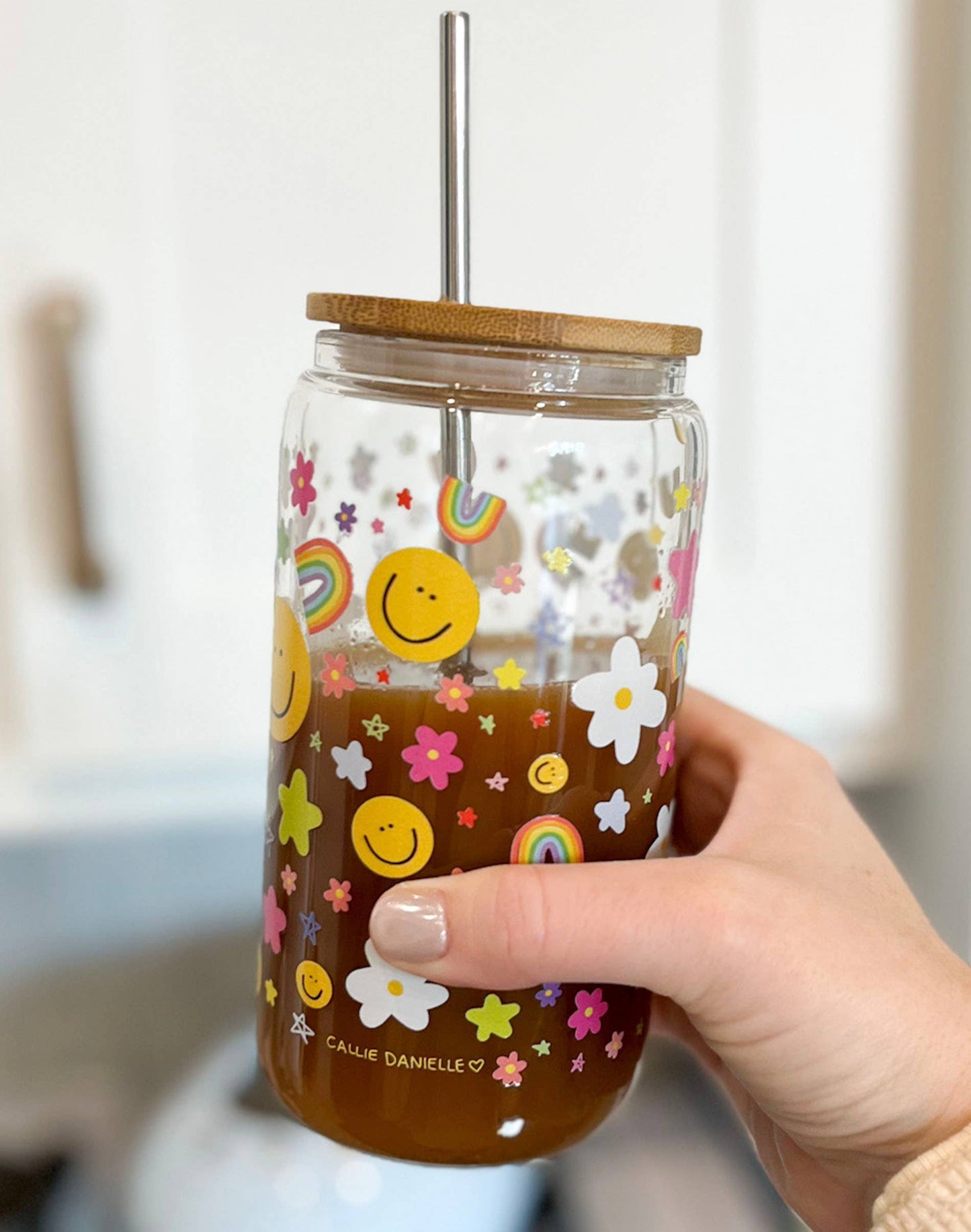 Rainbows & Smiley Faces Glass Can