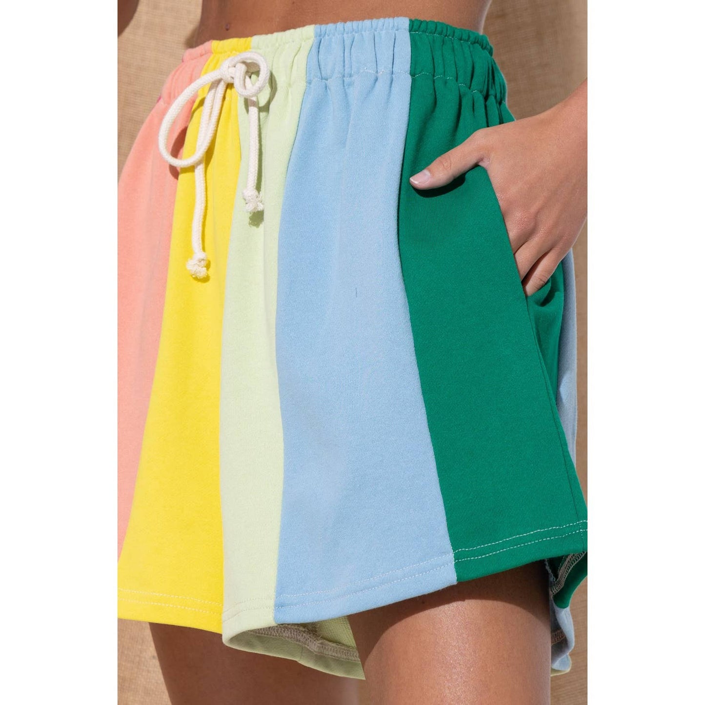 RAINBOW COLOR BLOCK STRIPE SHORTS