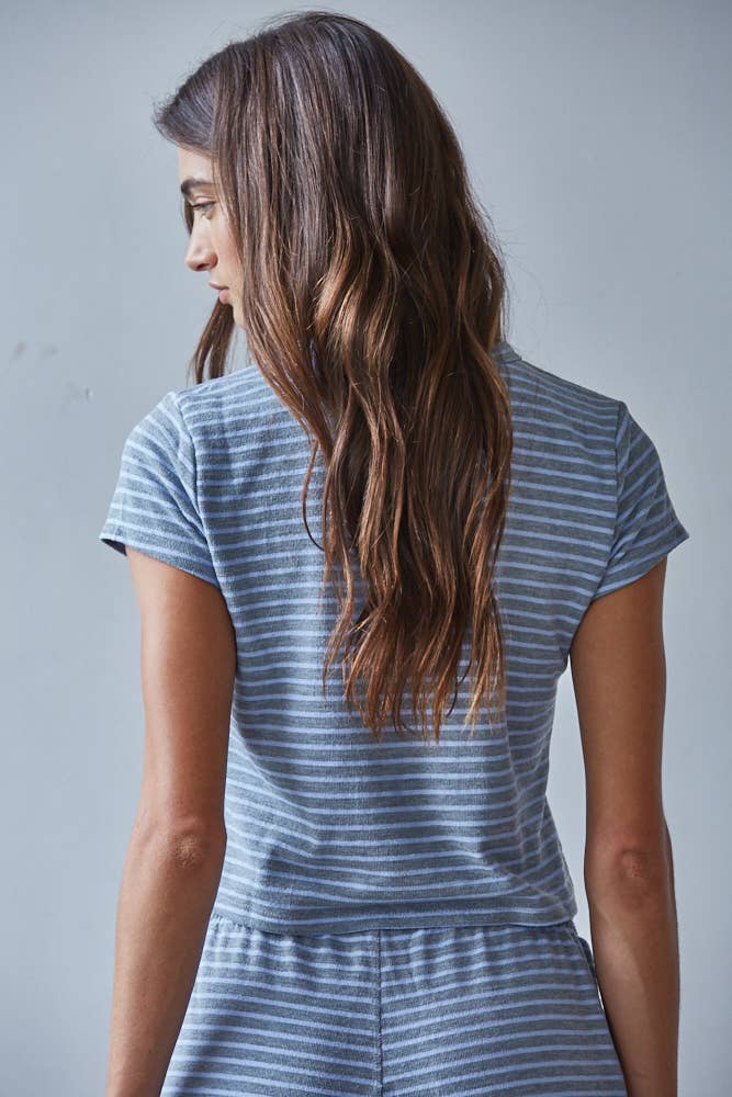Knit Cotton Striped Short Sleeve Top