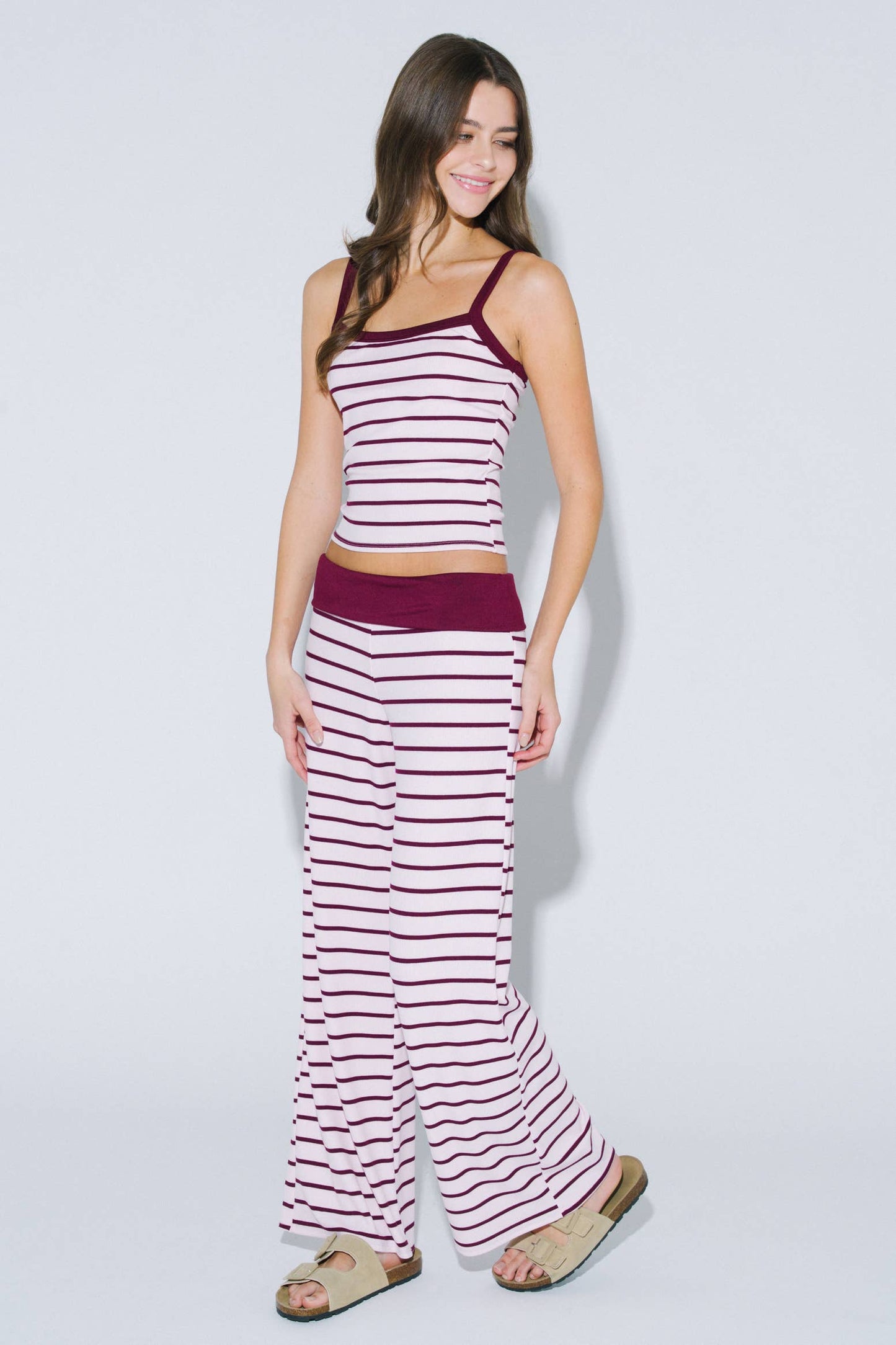 Striped Tank with Fold Over Pant Set