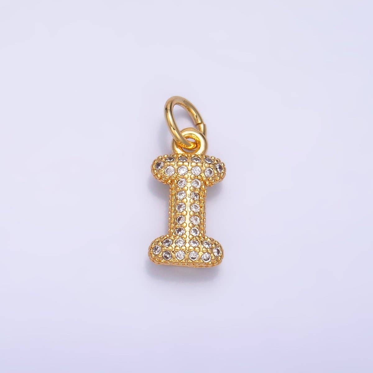 24K Gold Filled Micro Paved CZ Chubby Balloon Initial Letter Pendant | A015 - A027