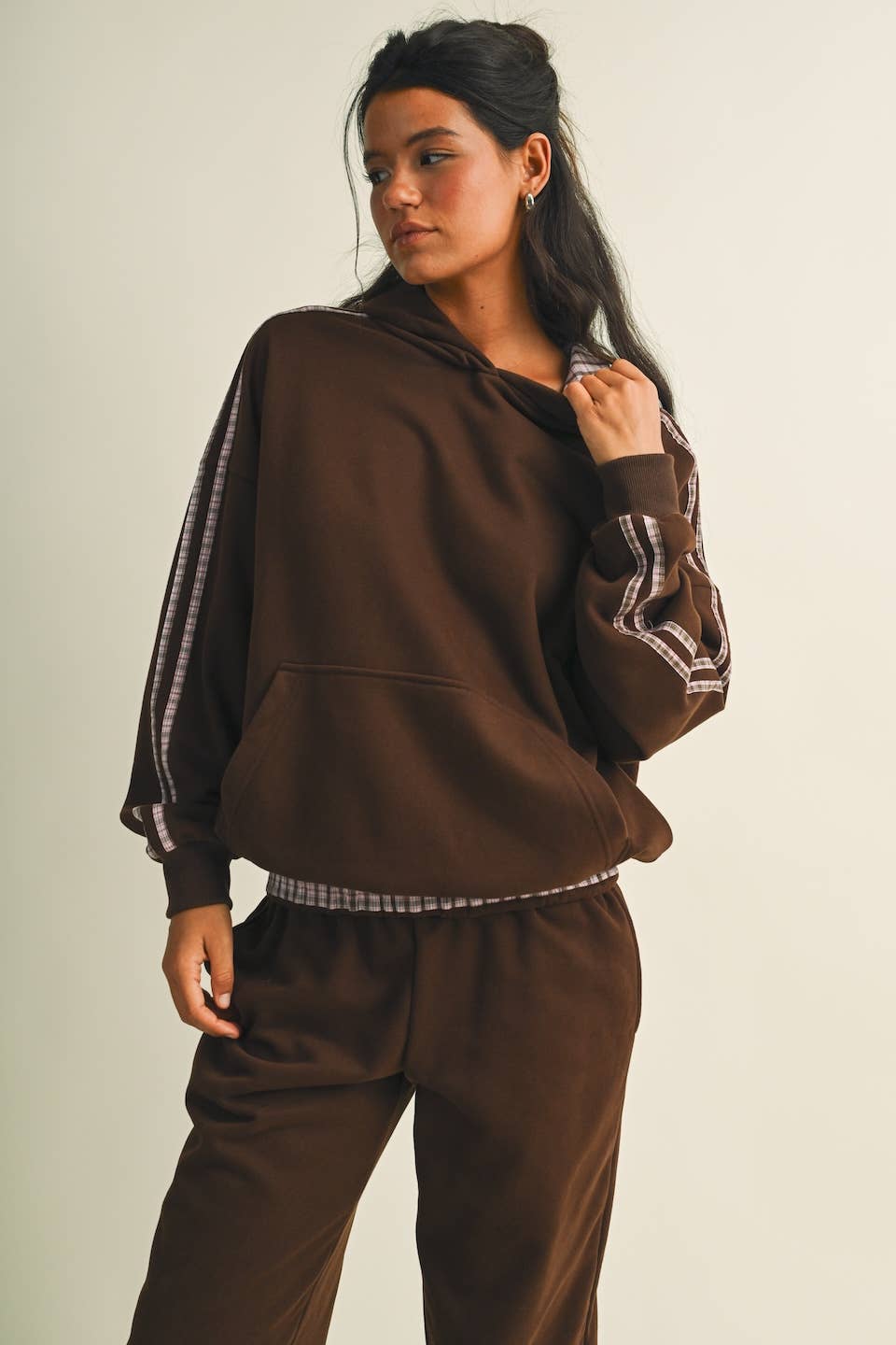 Plaid Side Stripe Oversized Pullover Hoodie