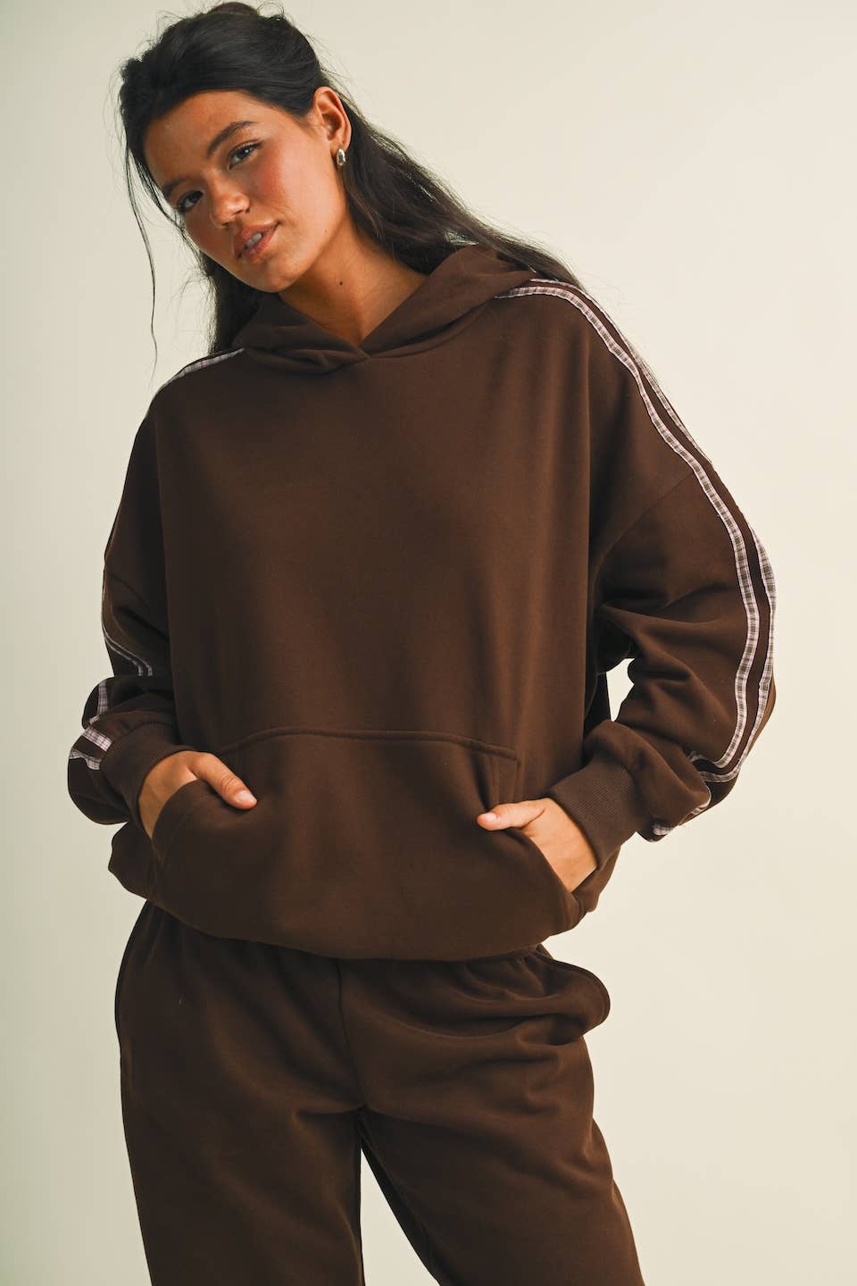 Plaid Side Stripe Oversized Pullover Hoodie