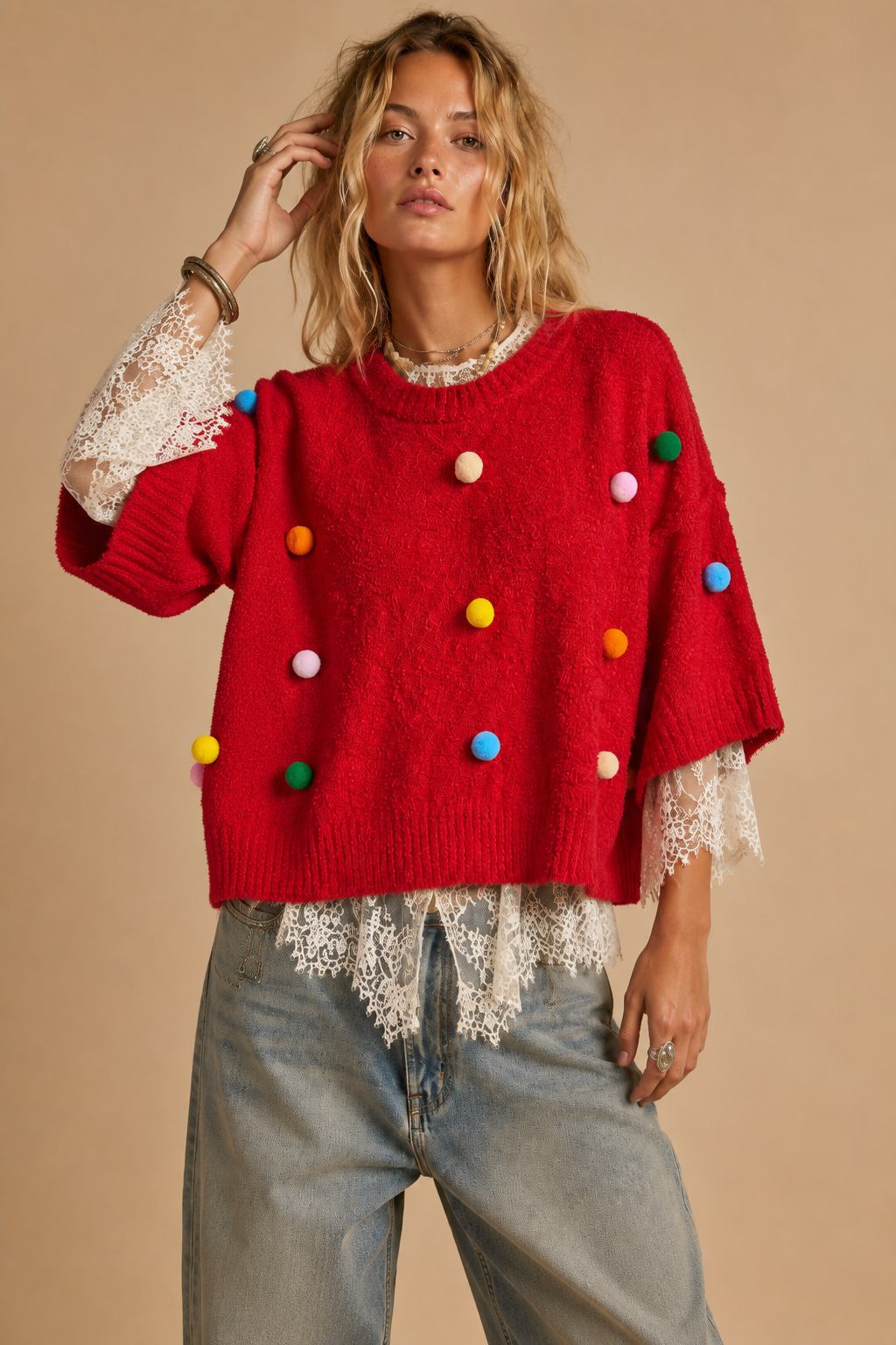 Confetti Pop Plush Short-Sleeve Knit Sweater