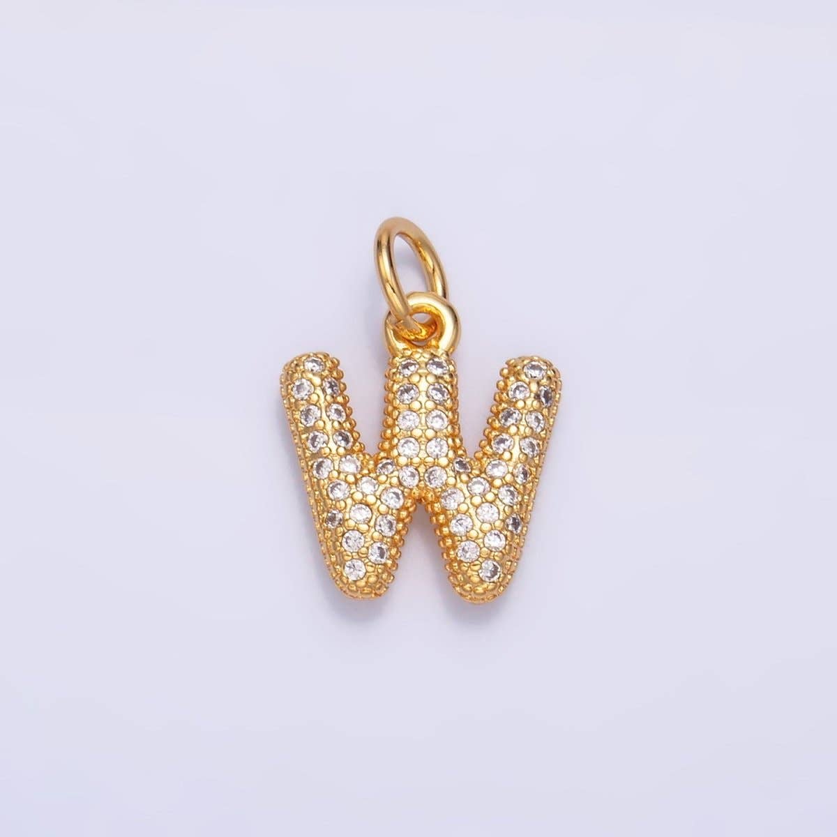24K Gold Filled Micro Paved CZ Chubby Balloon Initial Letter Pendant | A015 - A027