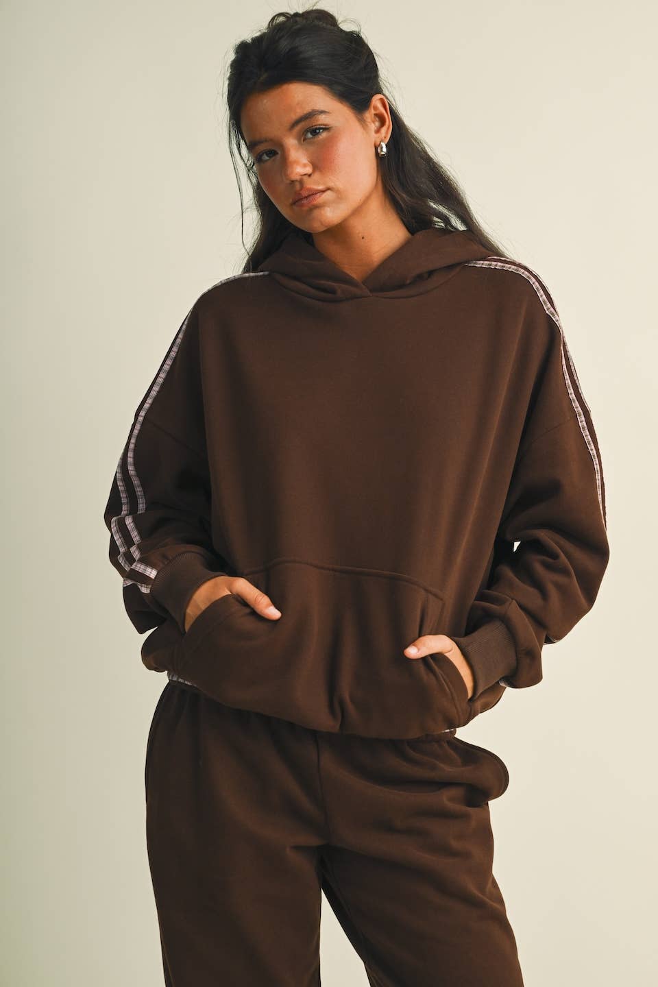Plaid Side Stripe Oversized Pullover Hoodie