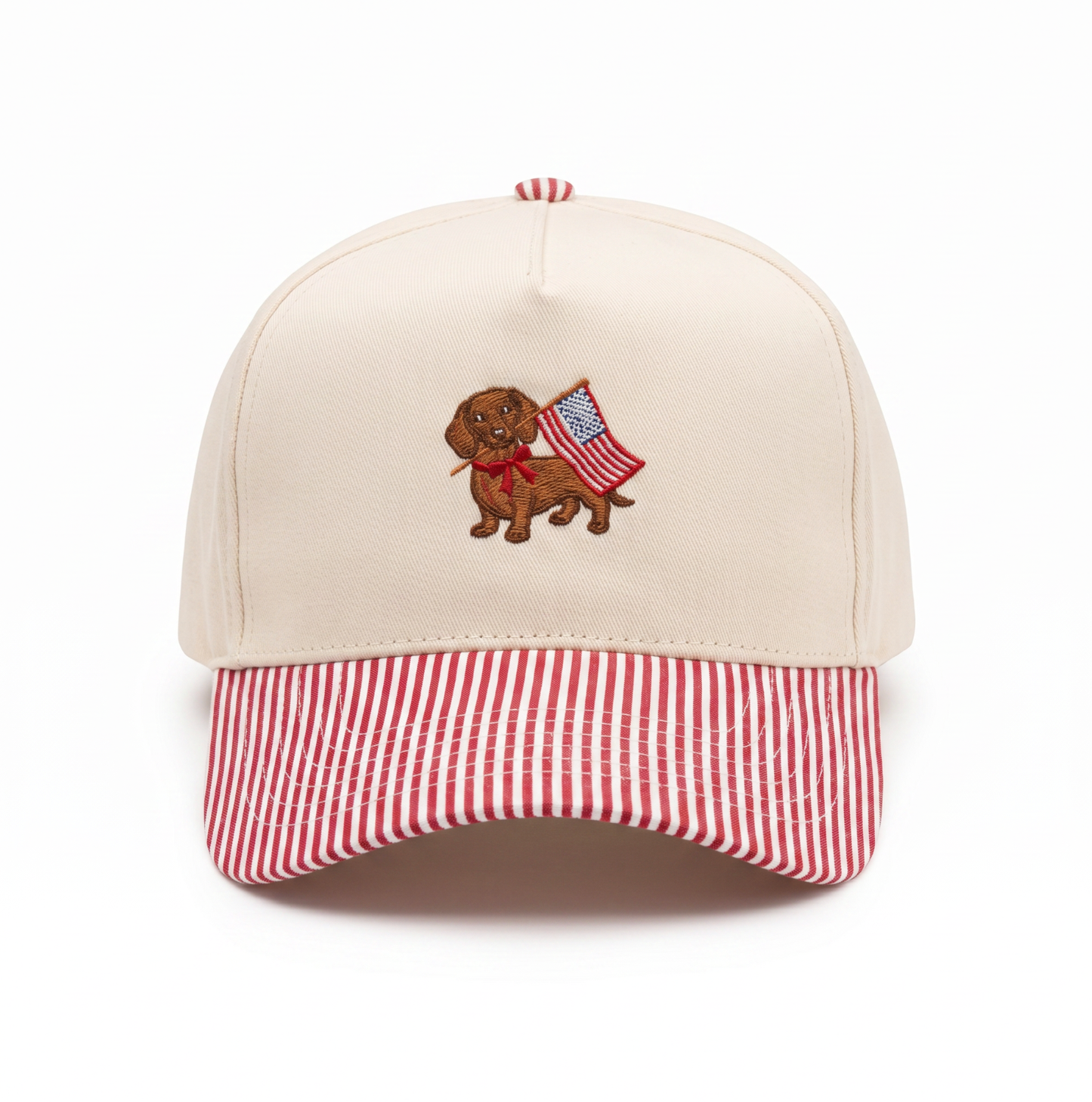 PATRIOTIC DACHSHUND ♡ embroidered striped brim trucker hat
