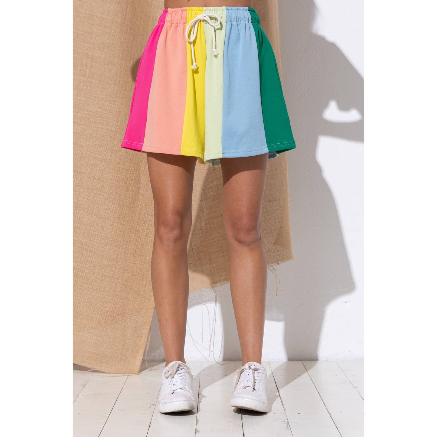RAINBOW COLOR BLOCK STRIPE SHORTS