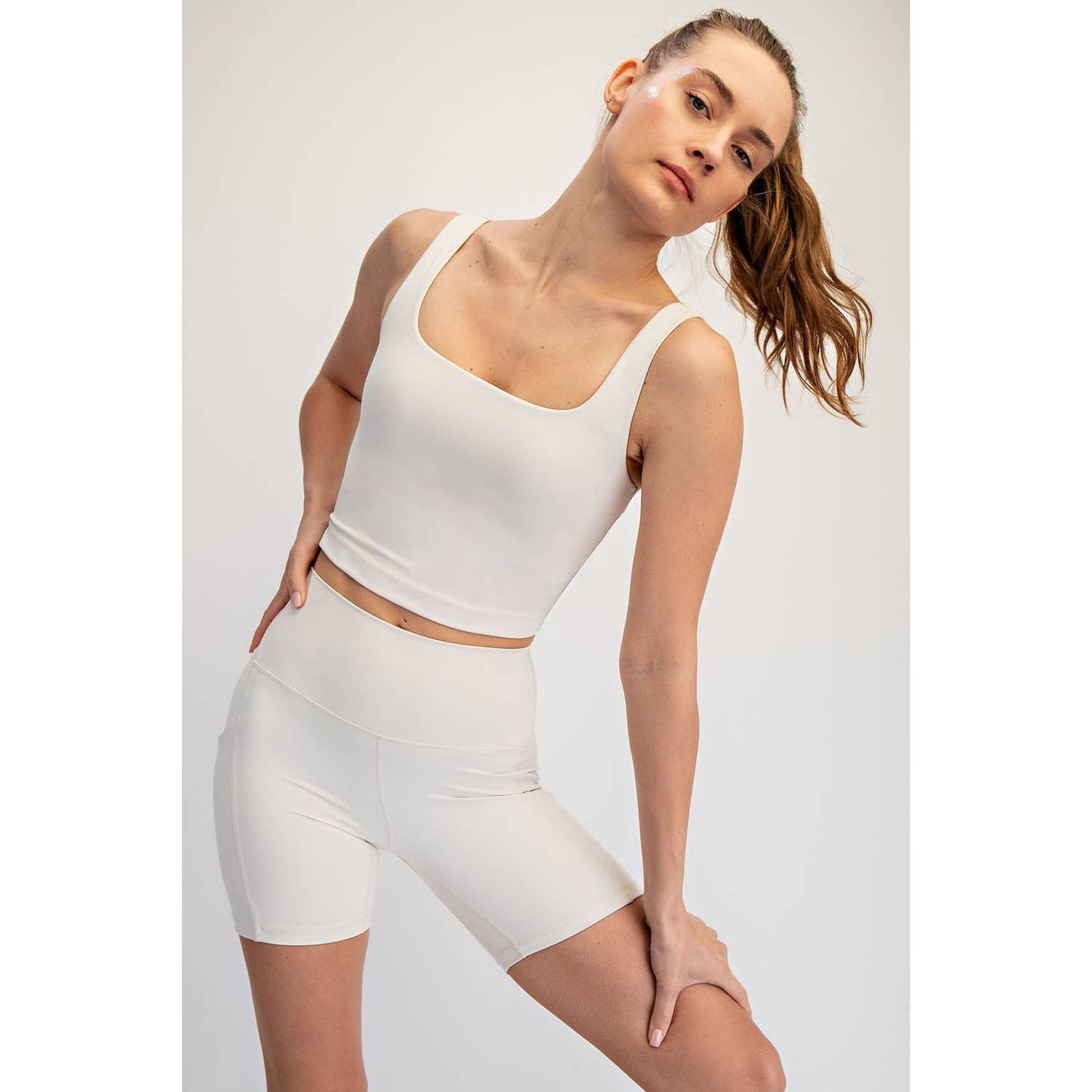 NYLON BUTTER SQUARE NECK CROPPED TANK
