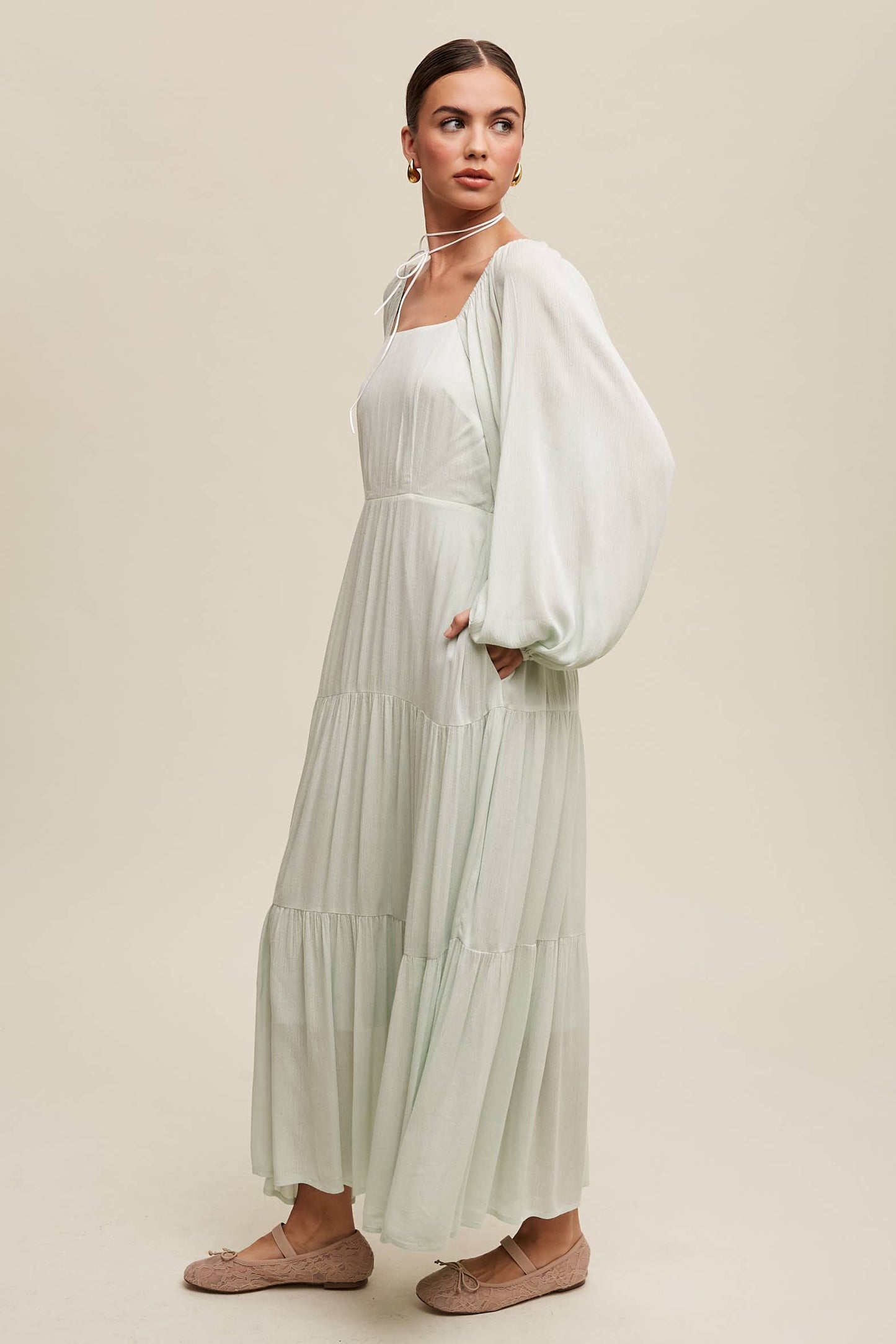 Romantic Square Neck Tiered Boho Maxi Dress