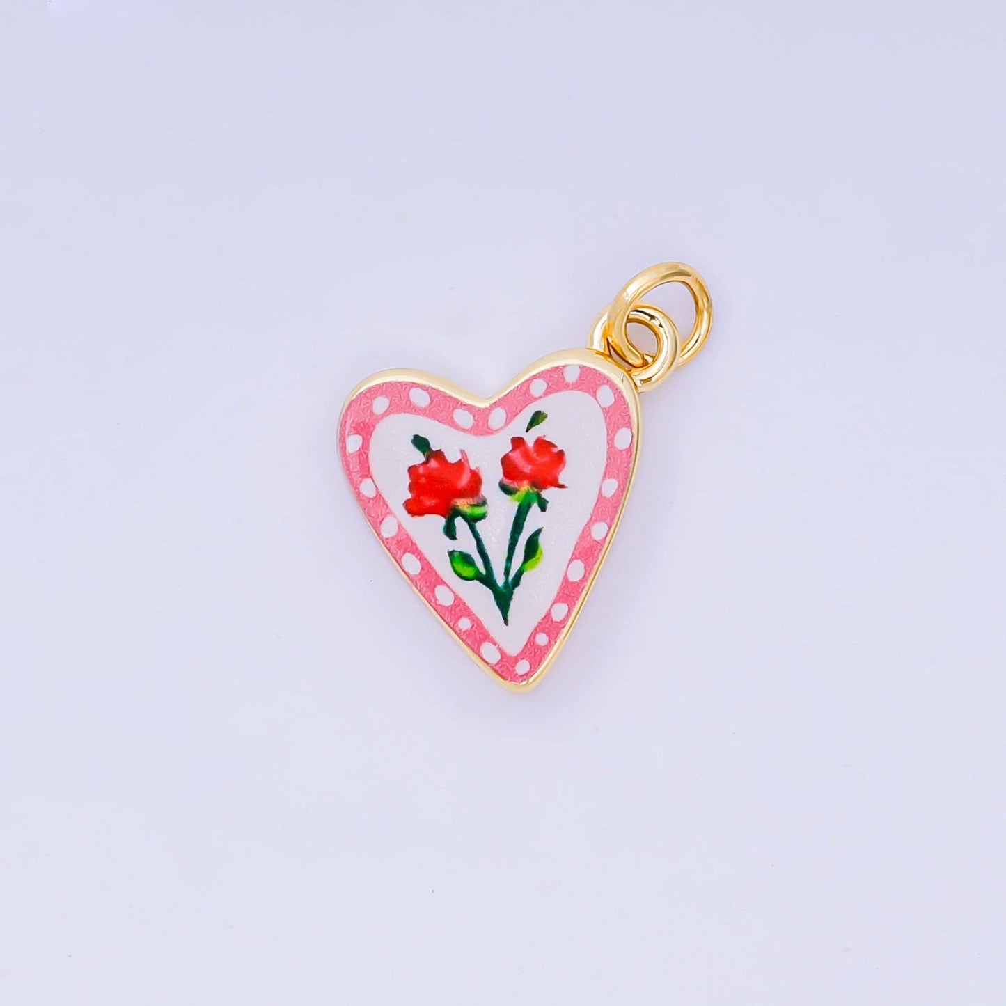 Rose, Cherry Enamel Heart Charm