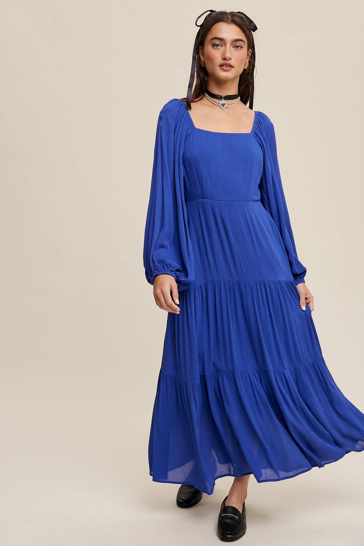 Romantic Square Neck Tiered Boho Maxi Dress