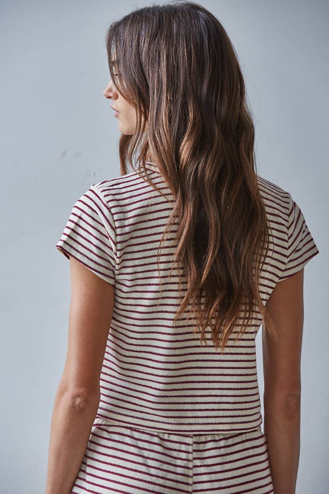 Knit Cotton Striped Short Sleeve Top