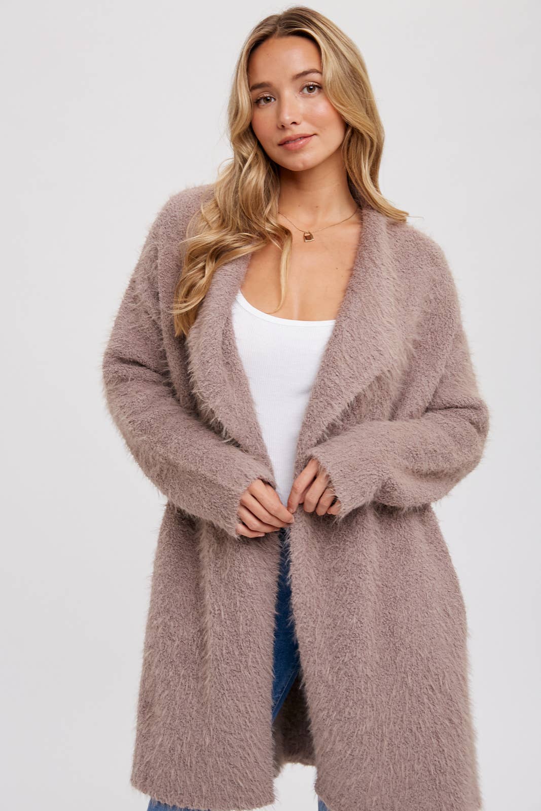 Bluivy | SOFT FUZZY DRAPE FRONT CARDIGAN