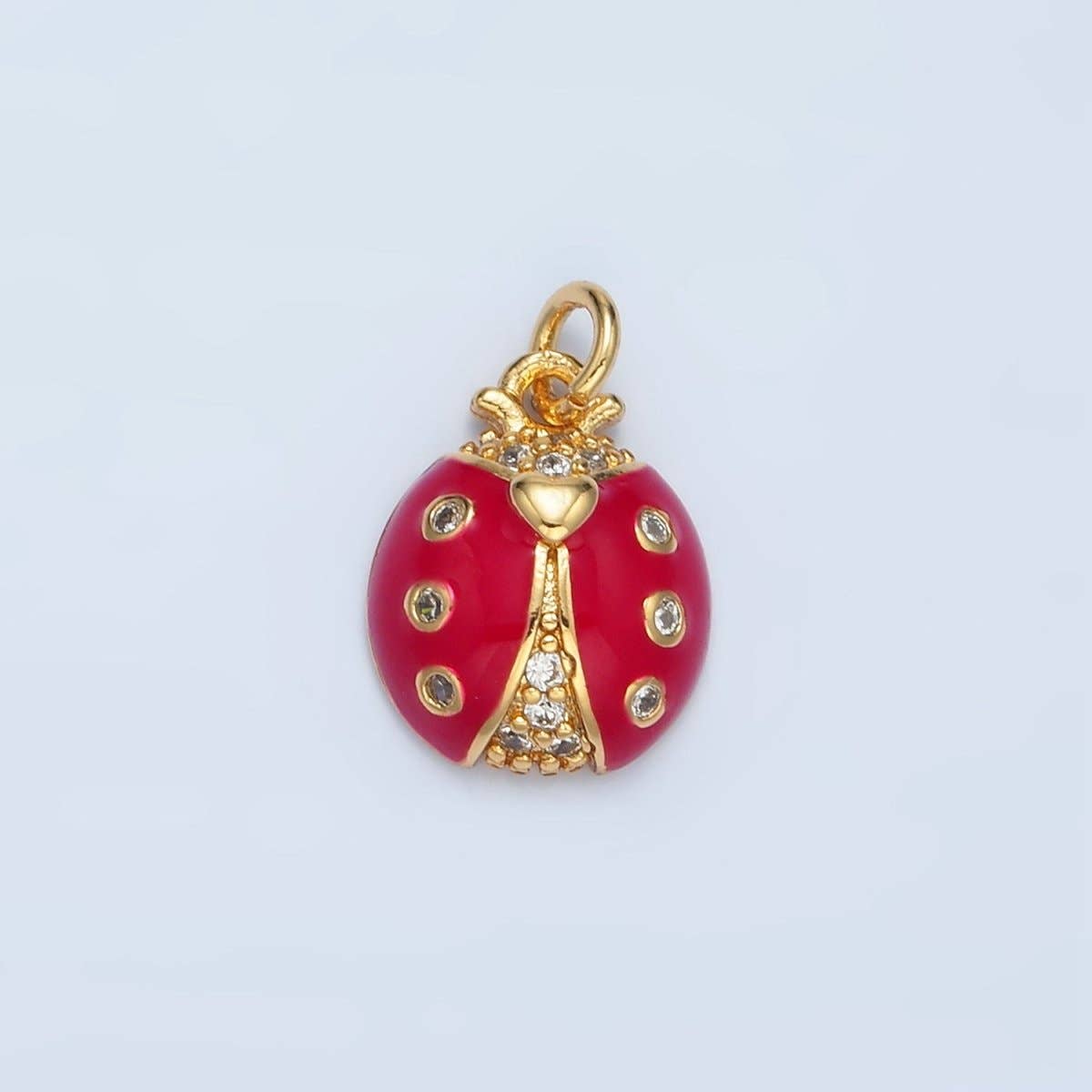 24K Gold Filled Red and Pink Enamel CZ Micro Paved Ladybug Insect Animal Charm | AG-622