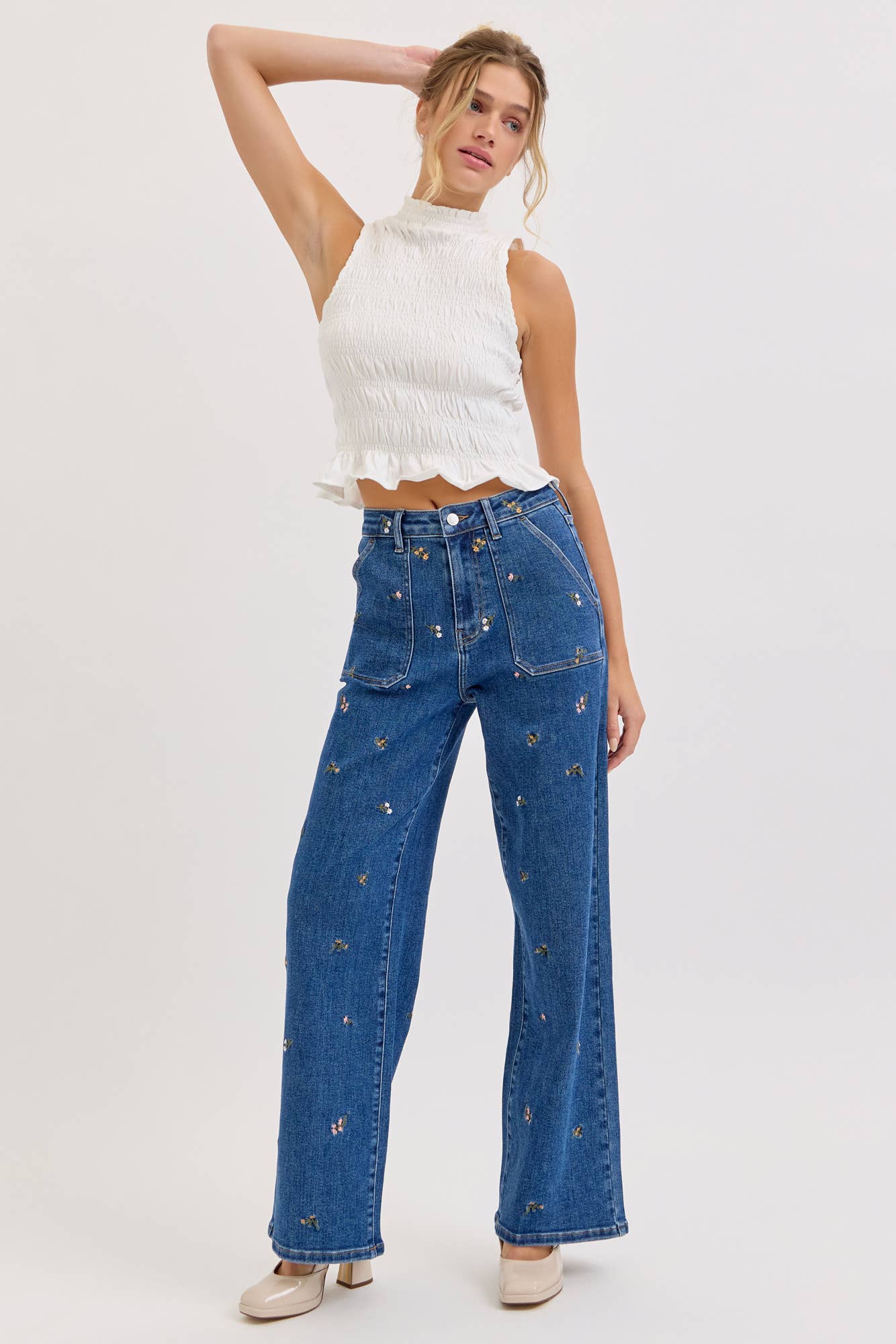Flower Girl Embroidered Denim