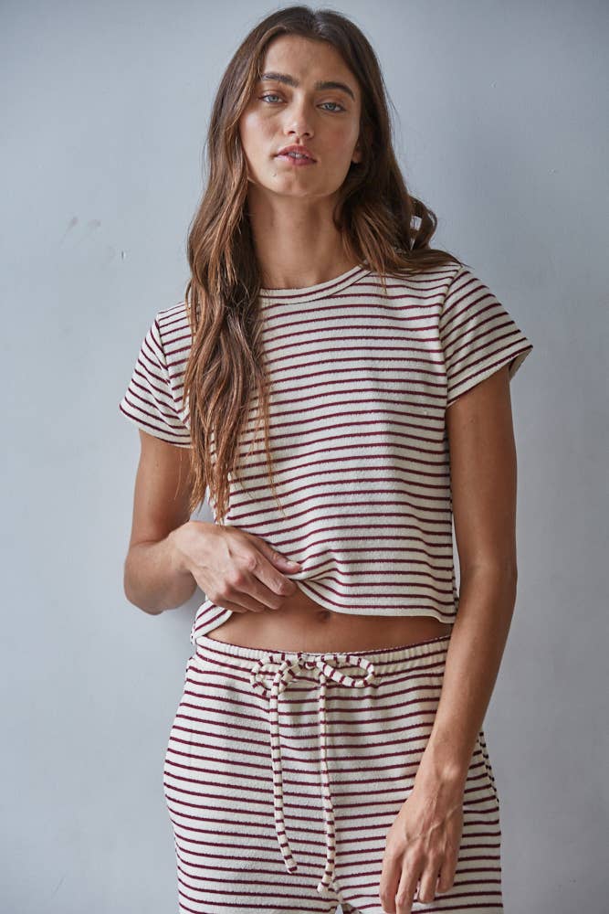 Knit Cotton Striped Short Sleeve Top