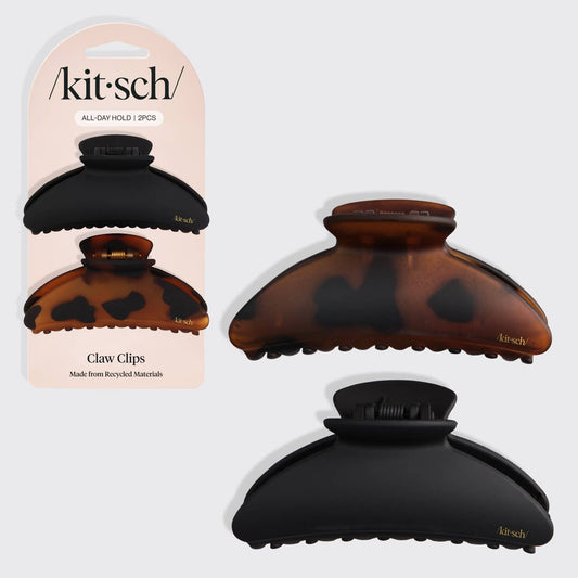 Kitsch | Recycled Plastic Medium Claw Clips 2pc - Black & Tort