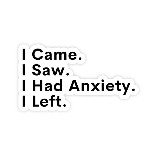I Came, I Saw, I Had Anxiety, I Left Sticker, Funny Sticker, Meme Sticker, Vinyl Sticker for Laptop, Car Or Water Bottle, Quote Sticker